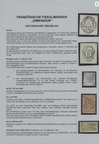 FRENCH REVENUE STAMPS „DIMENSION“ - HISTORICAL OVERVIEW – sheet 1
