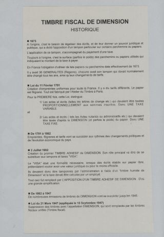 FRENCH REVENUE STAMPS „DIMENSION“ - HISTORICAL OVERVIEW – sheet 2