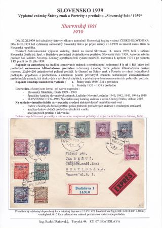 SLOVAKIA 1939 - POSTAGE STAMPS COAT OF ARMS AND PORTRAITS OVERPRINTED "Slovenský štát 1939" – sheet 1