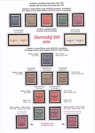 SLOVAKIA 1939 - POSTAGE STAMPS COAT OF ARMS AND PORTRAITS OVERPRINTED "Slovenský štát 1939" – sheet 3