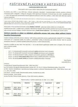 POŠTOVNÉ PLACENO V HOTOVOSTI V POPŘEVRATOVÉ DOBĚ LET 1918-1919 – list 1