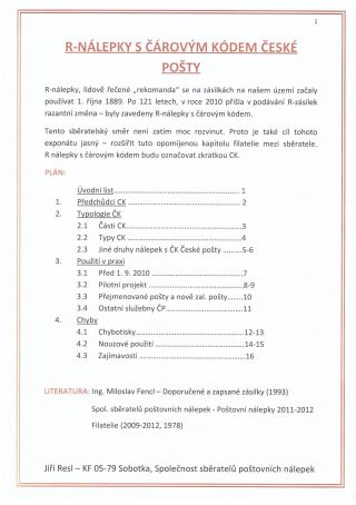 R-NÁLEPKY S ČÁROVÝM KÓDEM ČESKÉ POŠTY – list 1
