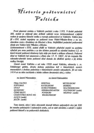 POŠTOVNÍ HISTORIE VALTICKA – list 2
