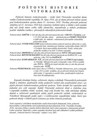 POŠTOVNÍ HISTORIE VITORAZSKA – list 1