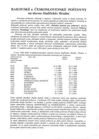 RAKOUSKÉ A ČESKOSLOVENSKÉ POŠTOVNY NA OKRESE JINDŘICHŮV HRADEC – list 1