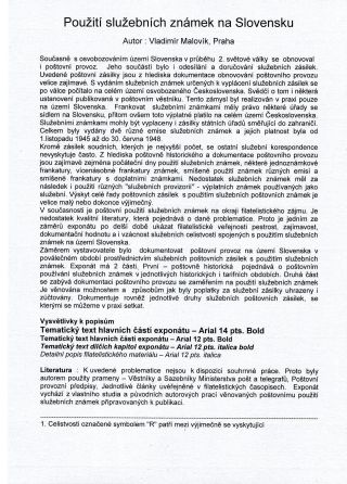 USAGE OF OFFICIAL STAMPS IN SLOVAKIA – sheet 1