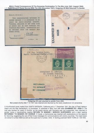 POSTAL HISTORY OF ROMANIA DURING WORLD WAR II - INTERNATIONAL CONNECTIONS – sheet 83