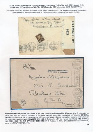 POSTAL HISTORY OF ROMANIA DURING WORLD WAR II - INTERNATIONAL CONNECTIONS – sheet 85