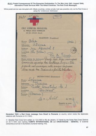 POSTAL HISTORY OF ROMANIA DURING WORLD WAR II - INTERNATIONAL CONNECTIONS – sheet 87