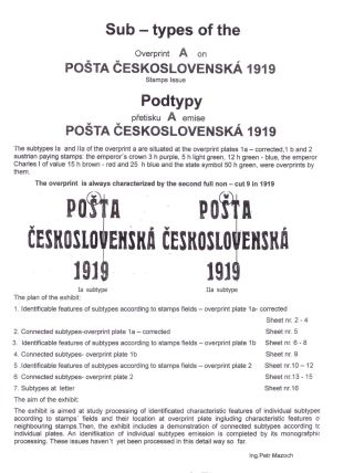 UNTERTYPE DES ÜBERDRUCKES "A" DER AUSGABE POŠTA ČESKOSLOVENSKÁ 1919 – Blatt 1