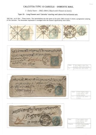 POSTGESCHICHTE VON KALKUTTA - POSTSTEMPELN TYPE 10 (1862-1873) – Blatt 6