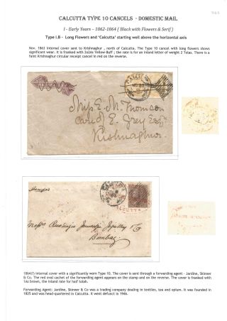 POSTGESCHICHTE VON KALKUTTA - POSTSTEMPELN TYPE 10 (1862-1873) – Blatt 7