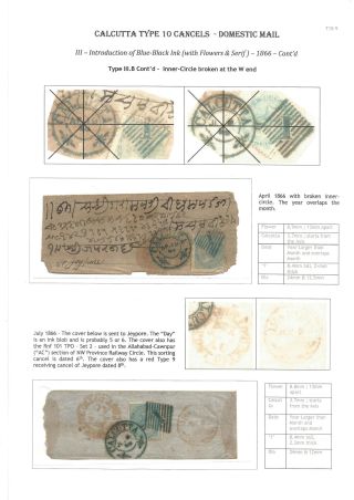 POSTGESCHICHTE VON KALKUTTA - POSTSTEMPELN TYPE 10 (1862-1873) – Blatt 11