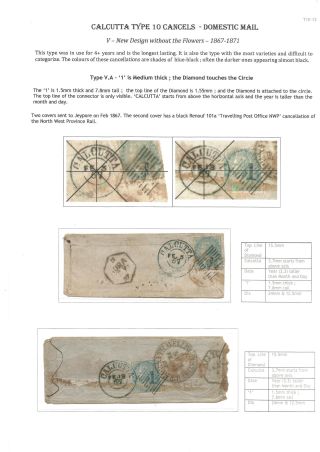 POSTGESCHICHTE VON KALKUTTA - POSTSTEMPELN TYPE 10 (1862-1873) – Blatt 15