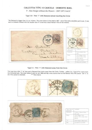 POSTGESCHICHTE VON KALKUTTA - POSTSTEMPELN TYPE 10 (1862-1873) – Blatt 19