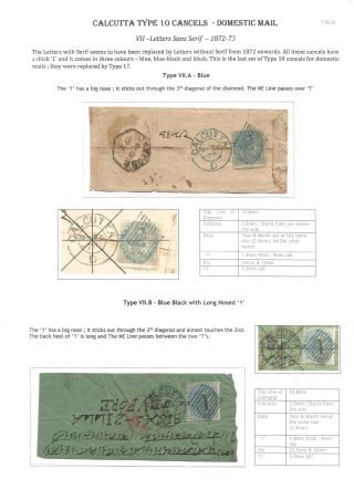 POSTGESCHICHTE VON KALKUTTA - POSTSTEMPELN TYPE 10 (1862-1873) – Blatt 23