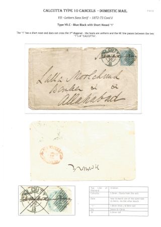 POSTGESCHICHTE VON KALKUTTA - POSTSTEMPELN TYPE 10 (1862-1873) – Blatt 24