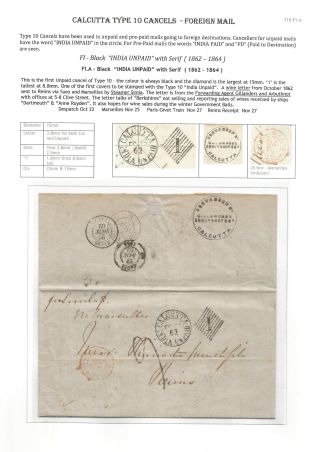 POSTGESCHICHTE VON KALKUTTA - POSTSTEMPELN TYPE 10 (1862-1873) – Blatt 26