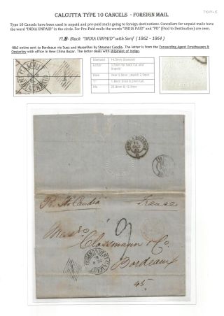 POSTGESCHICHTE VON KALKUTTA - POSTSTEMPELN TYPE 10 (1862-1873) – Blatt 28