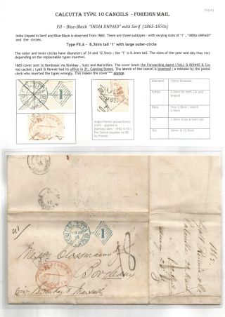 POSTGESCHICHTE VON KALKUTTA - POSTSTEMPELN TYPE 10 (1862-1873) – Blatt 30