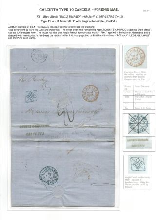 POSTGESCHICHTE VON KALKUTTA - POSTSTEMPELN TYPE 10 (1862-1873) – Blatt 31