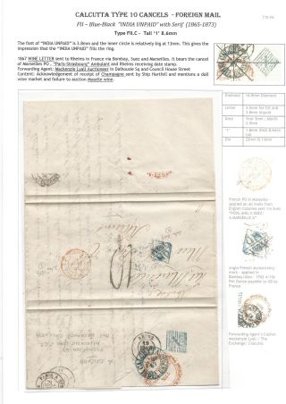 POSTGESCHICHTE VON KALKUTTA - POSTSTEMPELN TYPE 10 (1862-1873) – Blatt 33