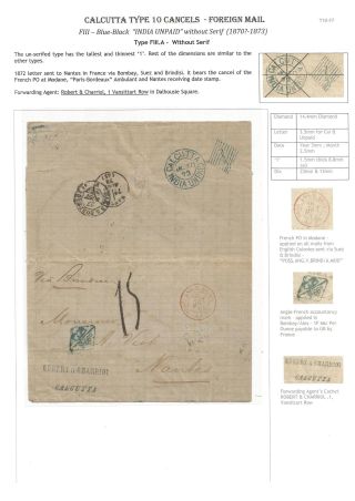 POSTGESCHICHTE VON KALKUTTA - POSTSTEMPELN TYPE 10 (1862-1873) – Blatt 34