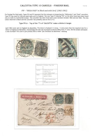 POSTGESCHICHTE VON KALKUTTA - POSTSTEMPELN TYPE 10 (1862-1873) – Blatt 35