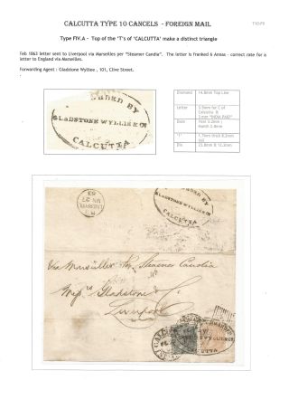 POSTGESCHICHTE VON KALKUTTA - POSTSTEMPELN TYPE 10 (1862-1873) – Blatt 36