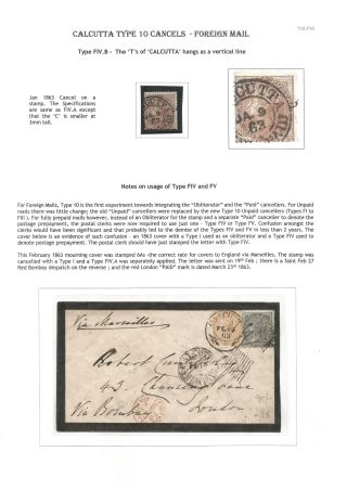 POSTGESCHICHTE VON KALKUTTA - POSTSTEMPELN TYPE 10 (1862-1873) – Blatt 37
