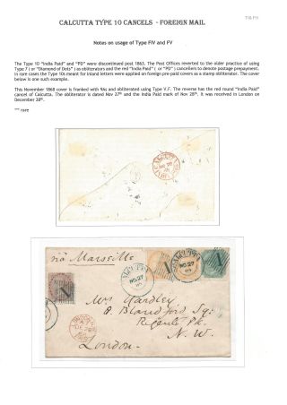 POSTGESCHICHTE VON KALKUTTA - POSTSTEMPELN TYPE 10 (1862-1873) – Blatt 38