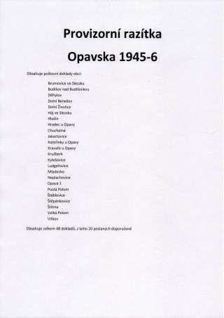 VORLÄUFIGE STEMPELN DER OPAVA (TROPPAU) REGION 1945-6 – Blatt 1