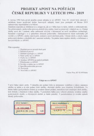 PROJEKT APOST NA POŠTÁCH ČESKÉ REPUBLIKY 1994-2019 – list 1