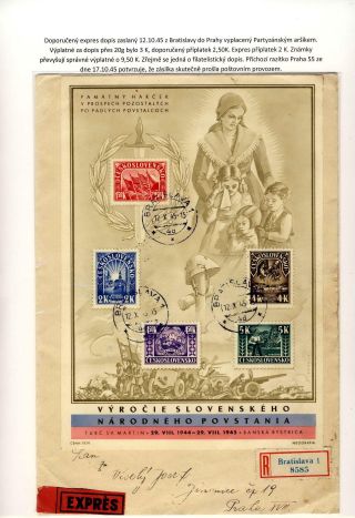 BLOCK TO 1st ANNIVERSARY OF THE SLOVAK NATIONAL UPRISING AND ITS POSTAL USAGE – sheet 2