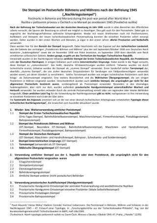 POSTMARKS IN BOHEMIA AND MORAVIA DURING THE POST-WAR PERIOD AFTER WORLD WAR II – sheet 1