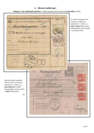 OKRESNÍ RAZÍTKA POŠTOVNÍCH ÚŘADŮ NA SLOVENSKU A PODKARPATSKÉ RUSI PO ROCE 1918 – list 2