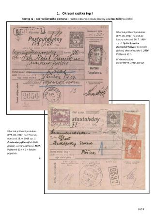 OKRESNÍ RAZÍTKA POŠTOVNÍCH ÚŘADŮ NA SLOVENSKU A PODKARPATSKÉ RUSI PO ROCE 1918 – list 3
