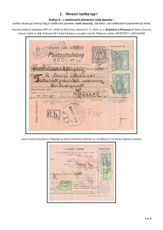 OKRESNÍ RAZÍTKA POŠTOVNÍCH ÚŘADŮ NA SLOVENSKU A PODKARPATSKÉ RUSI PO ROCE 1918 – list 8
