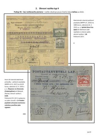 OKRESNÍ RAZÍTKA POŠTOVNÍCH ÚŘADŮ NA SLOVENSKU A PODKARPATSKÉ RUSI PO ROCE 1918 – list 9