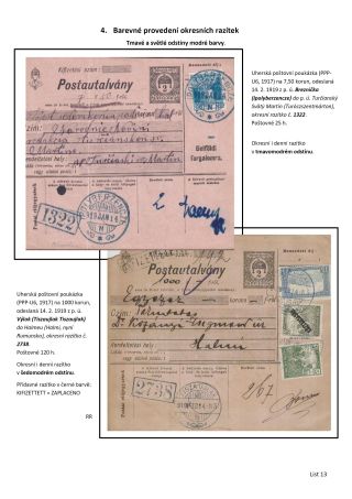 OKRESNÍ RAZÍTKA POŠTOVNÍCH ÚŘADŮ NA SLOVENSKU A PODKARPATSKÉ RUSI PO ROCE 1918 – list 13