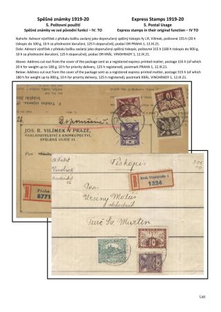 ČESKOSLOVENSKO - SPĚŠNÉ ZNÁMKY 1919-20 – list 37