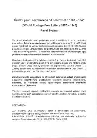 ÚŘEDNÍ PSANÍ OSVOBOZENÁ OD POŠTOVNÉHO 1867-1945 – list 1