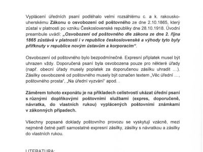 ÚŘEDNÍ PSANÍ OSVOBOZENÁ OD POŠTOVNÉHO 1867-1945