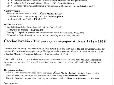 Československo - Provizorní novinové nálepky 1918-1919