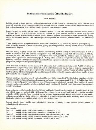PADĚLKY POŠTOVNÍCH ZNÁMEK ČR KE ŠKODĚ POŠTY – list 1