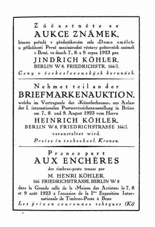 KATALOG PRVNÍ MEZINÁRODNÍ VÝSTAVY POŠTOVNÍCH ZNÁMEK V REPUBLICE ČESKOSLOVENSKÉ, BRNO 1923 – list 3