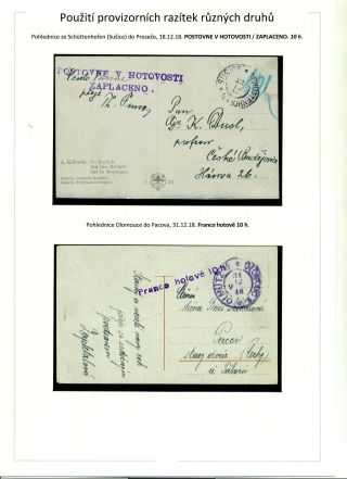 POŠTOVNÉ PLACENO V HOTOVOSTI V POPŘEVRATOVÉ DOBĚ LET 1918-1919 – list 77