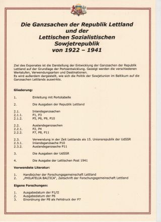 DIE GANZSACHEN DER REPUBLIK LETTLAND UND DER LETTISCHEN SOZIALISTISCHEN SOWJETREPUBLIK VON 1922-1941 – Blatt 1