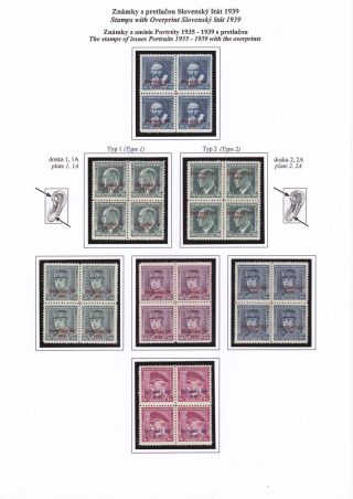 SLOWAKEI 1939 - "Slovenský štát 1939" AUFDRUCKMARKEN STAATSWAPPE UND PORTRÄTE – Blatt 43