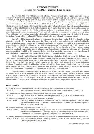 TSCHECHOSLOWAKEI: WÄHRUNGSREFORM 1953 - KORRESPONDENZ NACH AUSLAND – Blatt 1